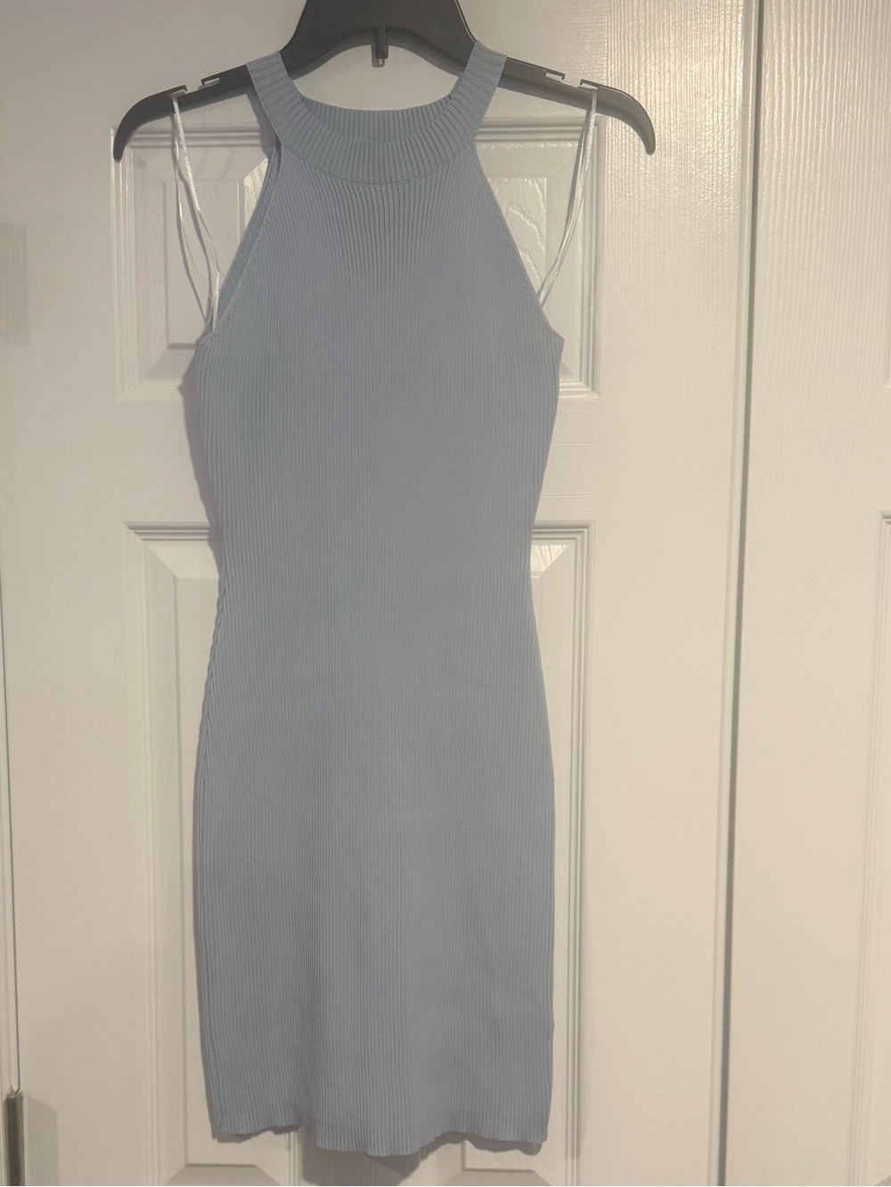 Sincerely Jules Light Blue Ribbed Halter Mini Dress